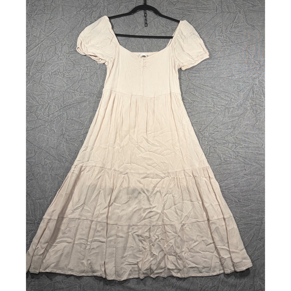 Bécool Dress Women S Beige Cream Puff Sleeve Tiered Smocked Cottagecore
